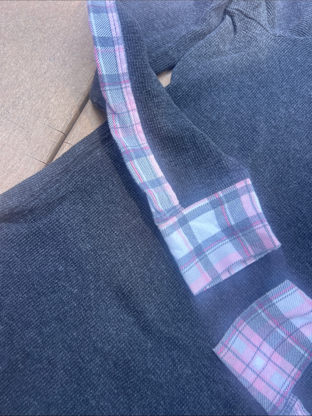 Victoria's Secret Navy V-Neck Pullover with Pink & Light Blue Plaid Trim - Picture 3 of 6